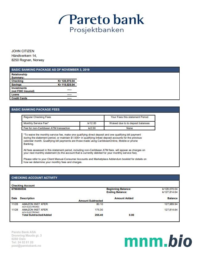 Norwegia Pareto Bank szablon w formacie excel pdf